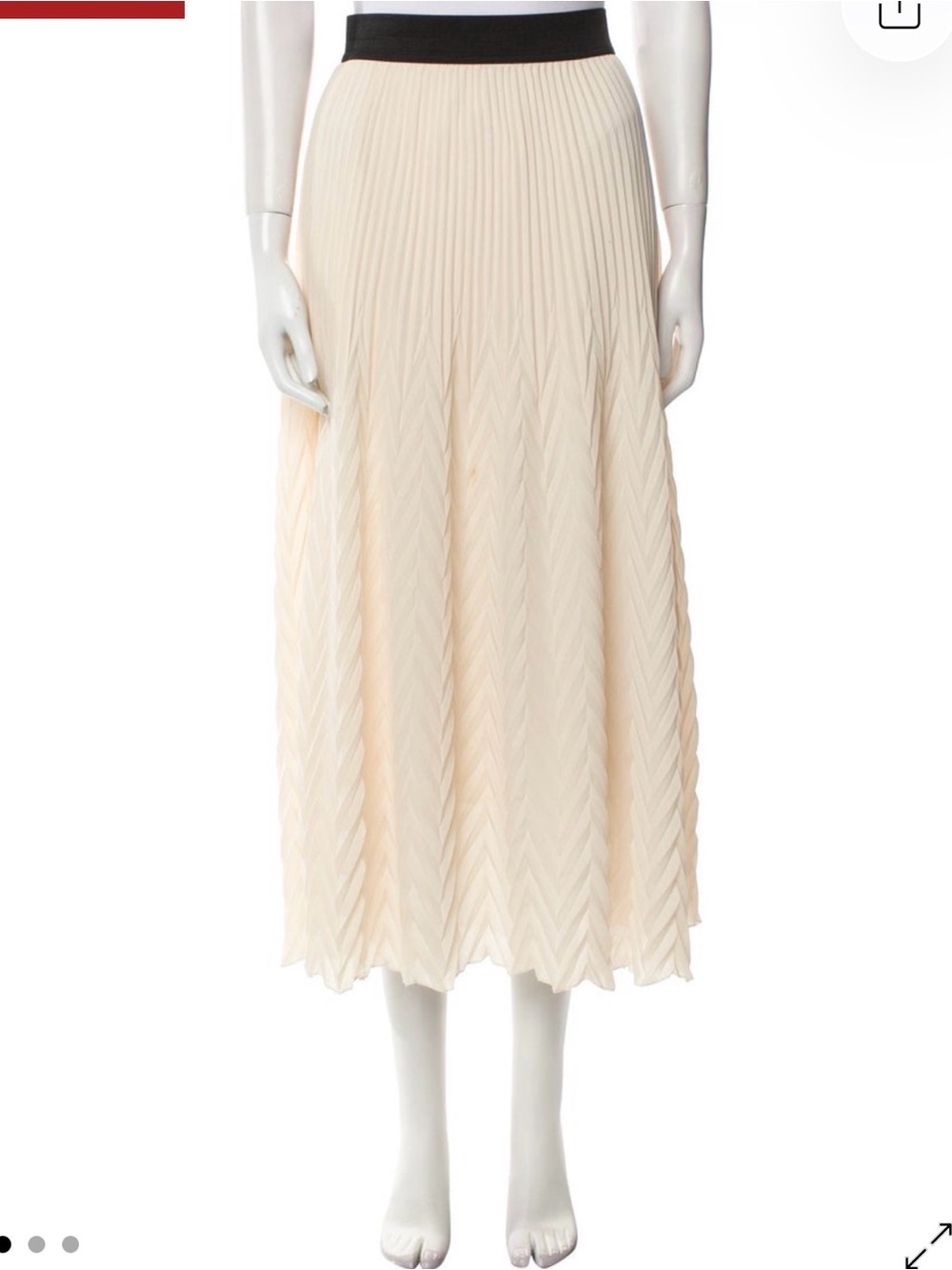 Maje Pleated Cream Midi Skirt with Contrasting Waistband size small